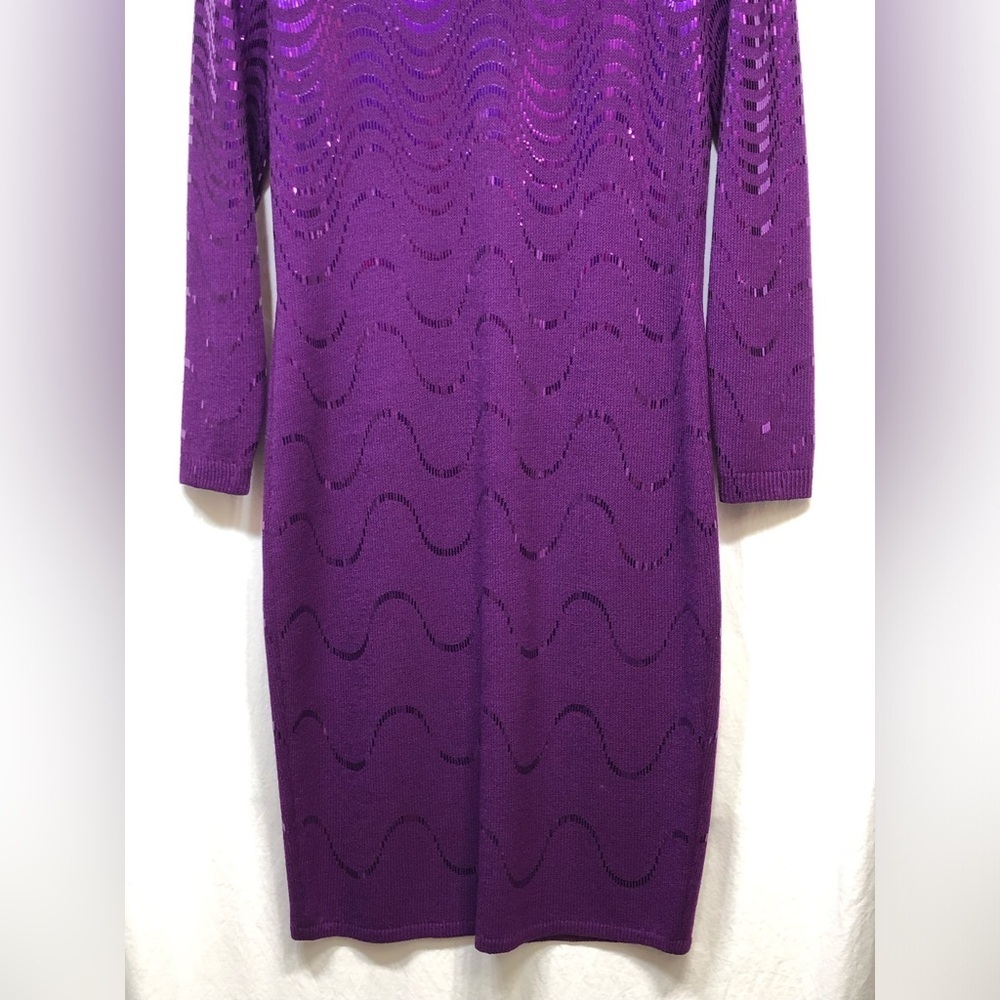 St. John Purple Knit Wave-Pattern Midi Dress - Picture 3 of 16